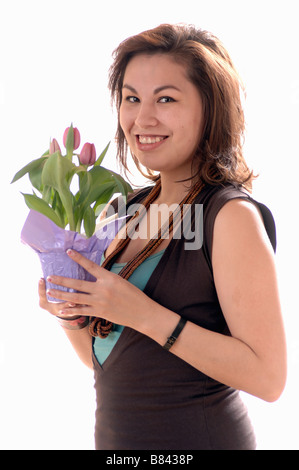 Ragazza giovane w/Flower, Regina, Saskatchewan Foto Stock