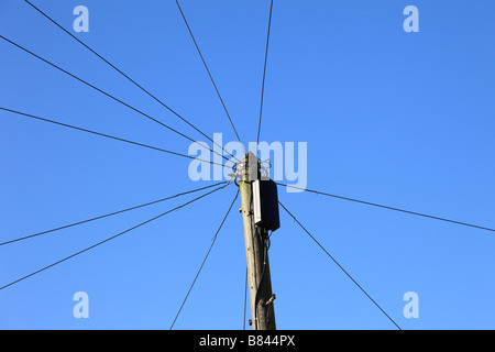 Un palo telefonico e fili Foto Stock