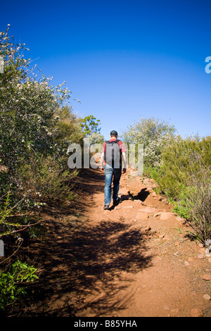 Escursionista sulla mokwa mishe e spina dorsale trail Santa Monica montagne escursionismo Foto Stock