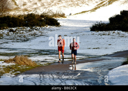 Due guide in Sutton Park in inverno, West Midlands, England, Regno Unito Foto Stock