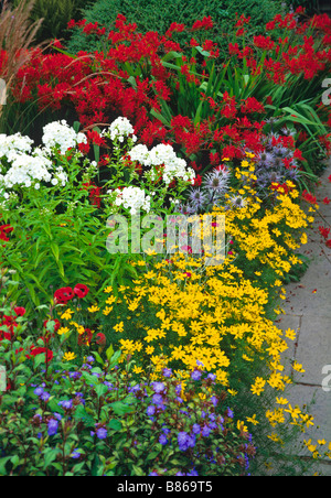 Colorata fioritura erbacee confine a Great Dixter Foto Stock