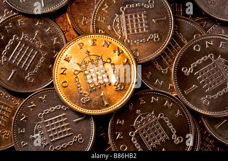 British un penny monete Foto Stock