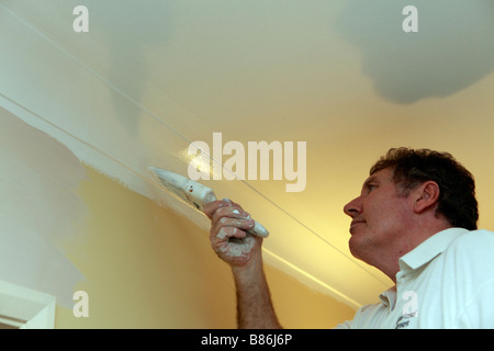 Regno Unito un decoratore a lavorare in una casa privata Foto Stock