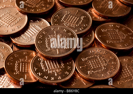 British un penny monete Foto Stock