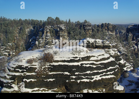 Basteigebiet Felsen - Bastei rocce area 04 Foto Stock