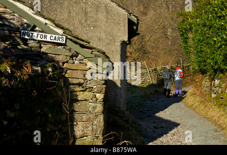 Due escursionisti sul sentiero fino a Hem roccioso, vicino a Grasmere, Parco Nazionale del Distretto dei Laghi, Cumbria, England Regno Unito Foto Stock