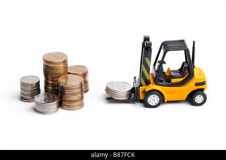 Giocattolo giallo carrello di scorte di monete Foto Stock