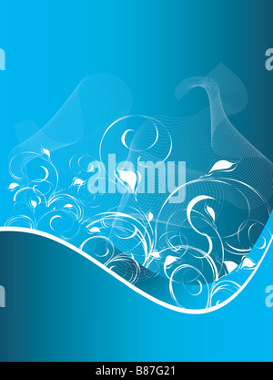 Sfondo blu con ornamenti floreali Foto Stock