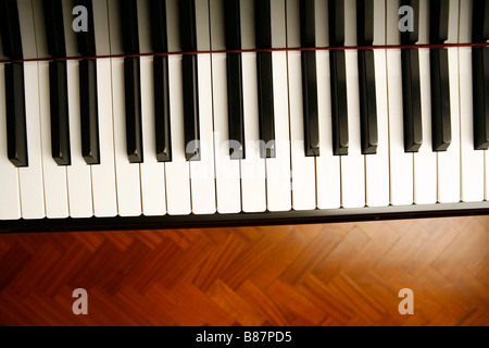 Dettaglio dei tasti di un pianoforte pronto per il concerto Foto Stock