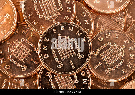 British un penny monete Foto Stock