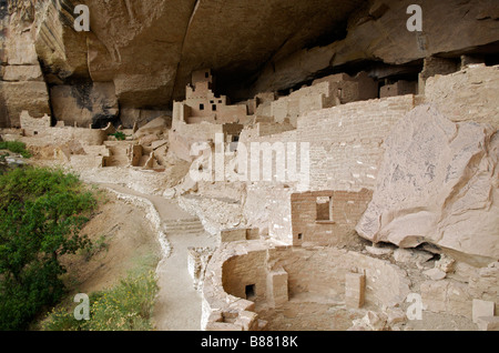 Ancestrale rovina dei Pueblo Cliff Palace Il Parco Nazionale di Mesa Verde Colorado USA Foto Stock