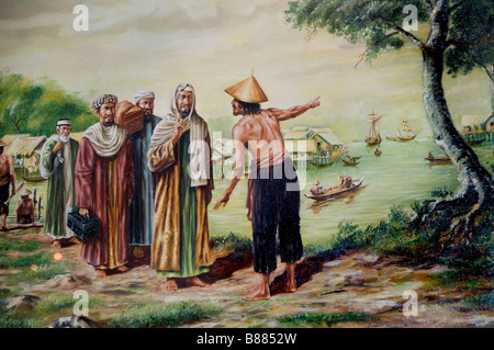 L arrivo di Sheikh Vittorio in Kampung Air Brunei 1450 per convertire il re di Brunei all Islam Malacca Malaysia Foto Stock