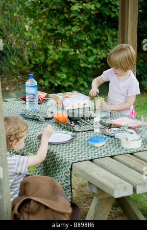 Fratello e Sorella e godere di un picnic Foto Stock