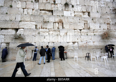 Gerusalemme, Muro occidentale sotto la pioggia Foto Stock