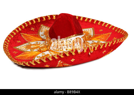 Sombrero rosso isolato su whit Foto Stock