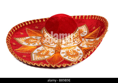 Sombrero rosso isolato su whit Foto Stock