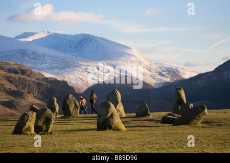 Il Lake District, British Castlerigg Stone Circle, Keswick, Cumbria, permanente, pietre paesaggio di roccia, monumenti preistorici in Gran Bretagna. In Inghilterra. Regno Unito Foto Stock