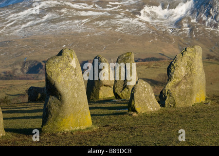 Castlerigg Stone Circle, Keswick, Cumbria, pietre in piedi, paesaggio roccioso, monumenti preistorici del Lake District, Gran Bretagna. Inghilterra. REGNO UNITO Foto Stock