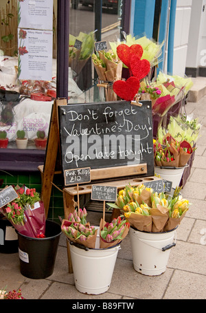 Il giorno di San Valentino fiori in mostra presso un negozio di fiori in Lewes Foto Stock