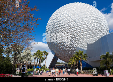 La sfera geodetica di terra astronave, Epcot Center, il Walt Disney World Resort, Lake Buena Vista Orlando, Florida, Stati Uniti d'America Foto Stock