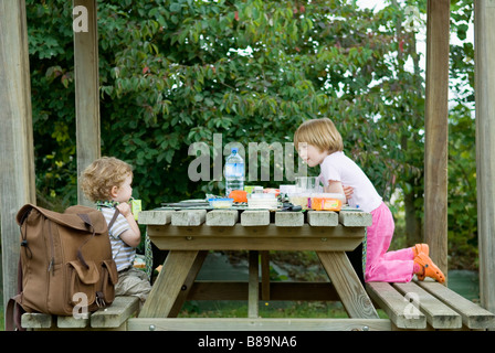 Fratello e Sorella e godere di un picnic Foto Stock