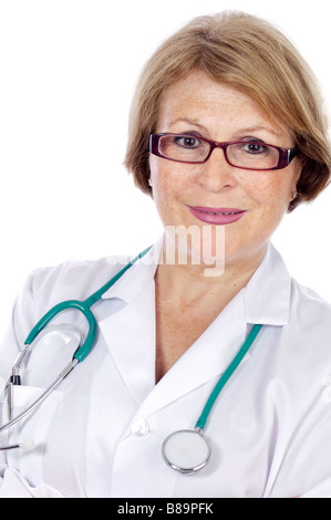 Medico donna in un bianco medical vestaglia Foto Stock