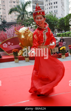 Parte delle attività culturali per celebrare il nuovo anno lunare nel centro di Hong Kong. Foto Stock