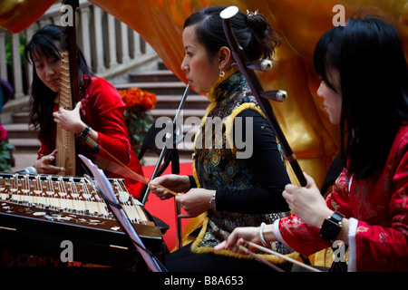 Parte delle attività culturali per celebrare il nuovo anno lunare nel centro di Hong Kong. Foto Stock