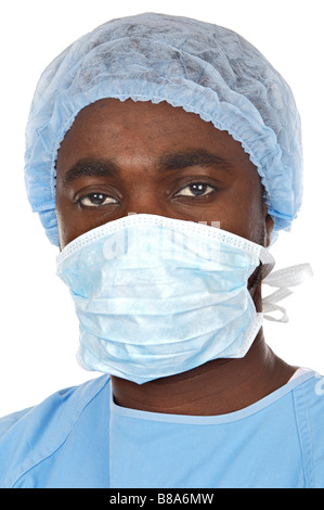 Attraente giovane medico un su sfondo bianco Foto Stock