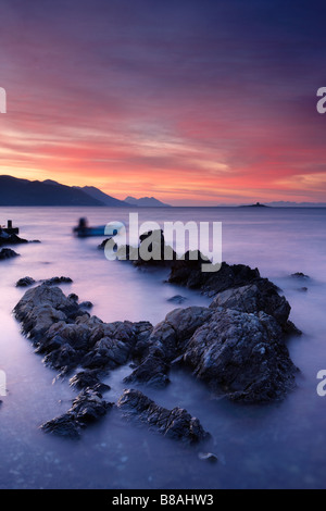 Orebic all'alba, la penisola di Sabbioncello, Dalmazia, Croazia Foto Stock