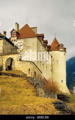 Chateau de Gruyeres a Gruyeres nel Cantone di Friburgo in Svizzera Foto Stock