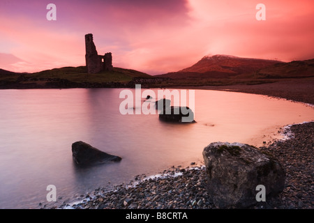 Il castello di Ardvreck sul Loch Assynt nelle Highlands Scozzesi. Foto Stock