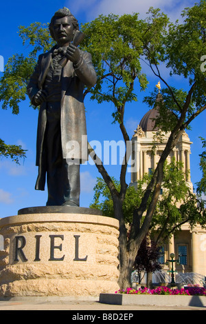 Louis Riel statua edificio legislativo Winnipeg, Manitoba Foto Stock