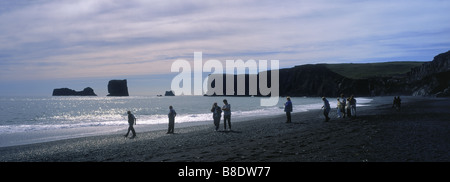 Spiaggia di Reynisfjara con Dyrholaey, costa sud dell'Islanda Foto Stock