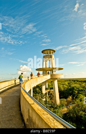 Parco nazionale delle Everglades della Florida Valle di squalo torre di osservazione che mostra il loop a spirale si affacciano alla piattaforma Foto Stock