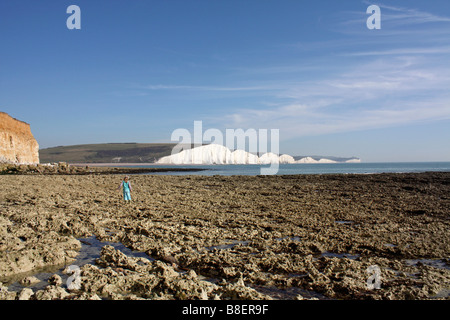 Le sette sorelle come si vede dalla speranza Gap, Seaford Testa, East Sussex, England, Regno Unito Foto Stock