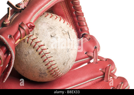 Vecchio baseball a guanto in pelle o guanto Foto Stock