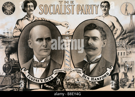 Campagna di manifesti per la socialista Eugene Debs e del suo compagno di squadra ben Hanford, USA elezioni presidenziali 1904 Foto Stock