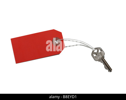 Chiave di casa con Red tag collegati Foto Stock