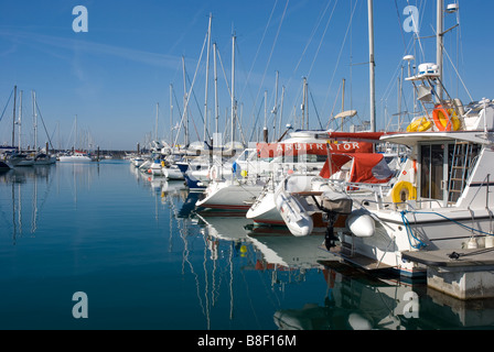 Barche ormeggiate a Brighton Marina in Inghilterra Foto Stock