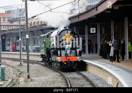 Una classe di Peppe A1 locomotiva a vapore in livrea di S.A.R. il Principe Carlo presso la stazione ferroviaria di York prima di tirare il Royal Trai Foto Stock