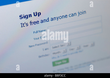 Facebook social sito web comunità schermo lcd Foto Stock
