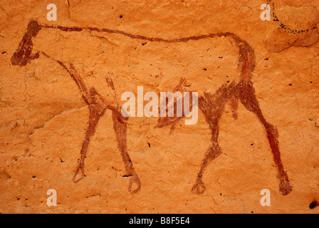 Pitture rupestri nel Tassili Maghidet (Maghridet o Libyc Tassili) Foto Stock