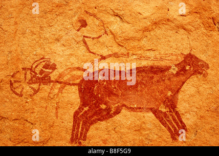 Pitture rupestri nel Tassili Maghidet (Maghridet o Libyc Tassili) Foto Stock