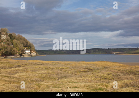 Dylan Thomas Boat House il Taf estuario a Laugharne in Galles Foto Stock