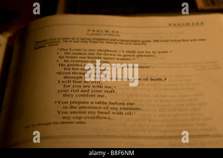 Una Bibbia aperta al salmo 23 Foto Stock