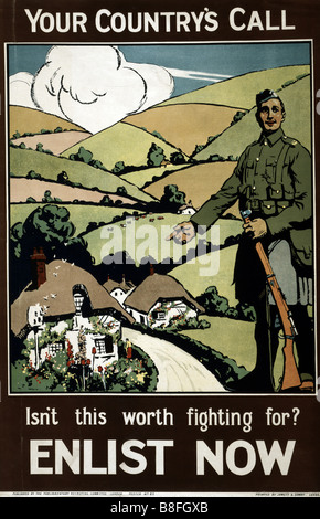 La Prima Guerra Mondiale British il reclutamento e la propaganda poster invitando gli uomini alla "Arruolati subito". Foto Stock