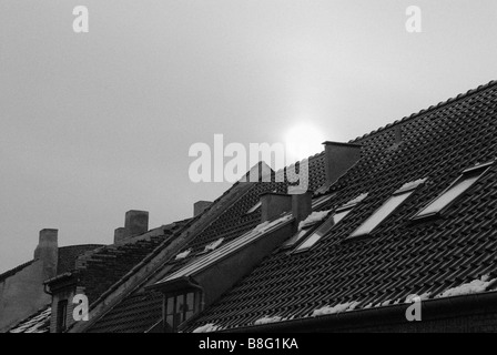 Il sole invernale su tetti Foto Stock