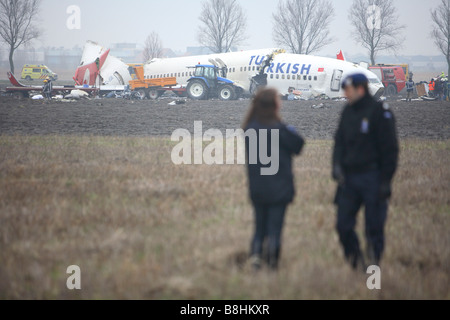 La Turkish airlines aereo si schianta vicino Aeroporto Schiphol di Amsterdam, Paesi Bassi Foto Stock