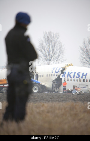 La Turkish airlines aereo si schianta vicino Aeroporto Schiphol di Amsterdam, Paesi Bassi Foto Stock